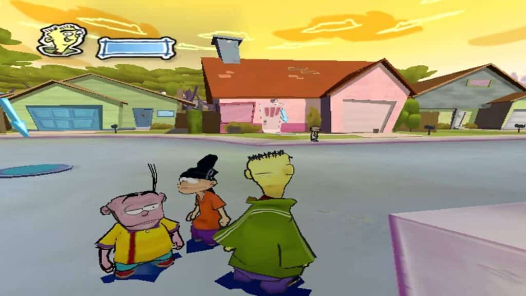Foto de gameplay do jogo Ed, Edd 'n Eddy: The Mis-Edventures, o jogo do Du, Dudu e Edu