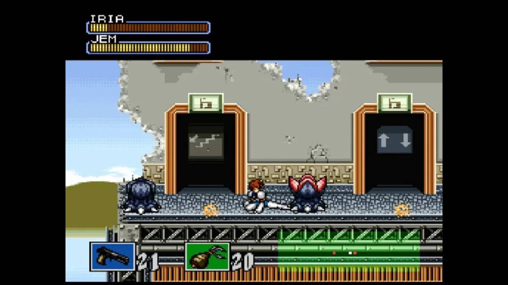 Hyper Iria executando um ataque de rasteira em um inimigo